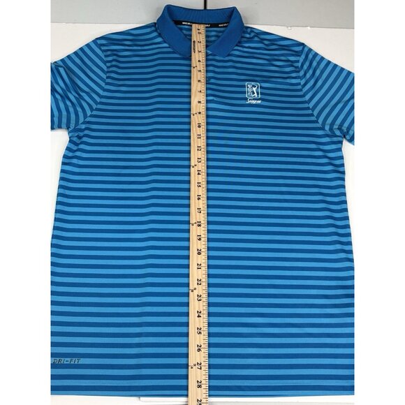 Nike Golf Polo Short Sleeve Shirt Men’s M TPC Sawgrass Blue Stripe PGA Dri-Fit - Picture 10 of 13